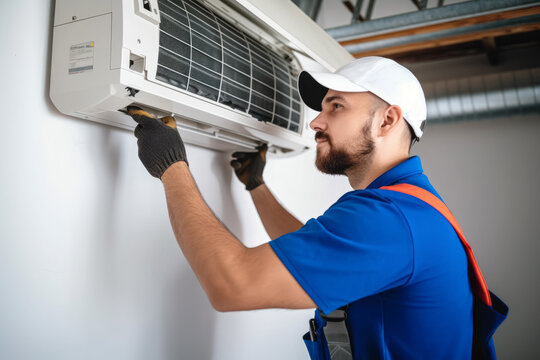 HVAC technician installing a mini split air conditioner in Fountain Hills